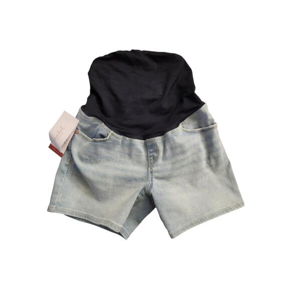 Isabel Maternity Crossover Panel Denim Jean shorts light blue New with Tags - Picture 3 of 3